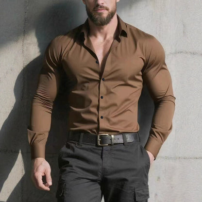 Men's Casual Long Sleeve Glossy Button Down Slim Fit Shirt - LAKD London