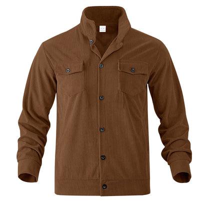 Mens Versatile Corduroy Multi-pocket Long Sleeve Stand-up Collar Jacket