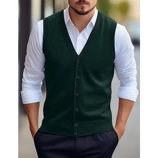 Men's Casual Sleeveless Wool Knit Cardigan Vest Slim Fit Style