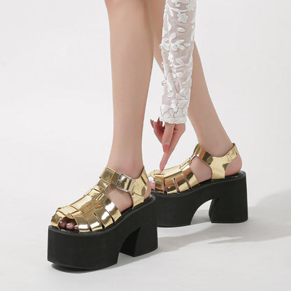 Womens Chunky Heel Platform High Heel Sandals Muffin