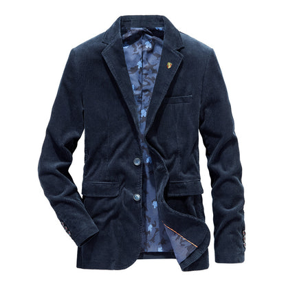 Mens Retro Casual Flat Solid Color Corduroy Coat
