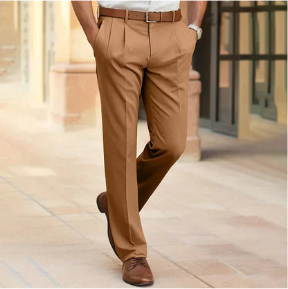 Men's Casual British Style Straight Mid Waist Office Trousers Business