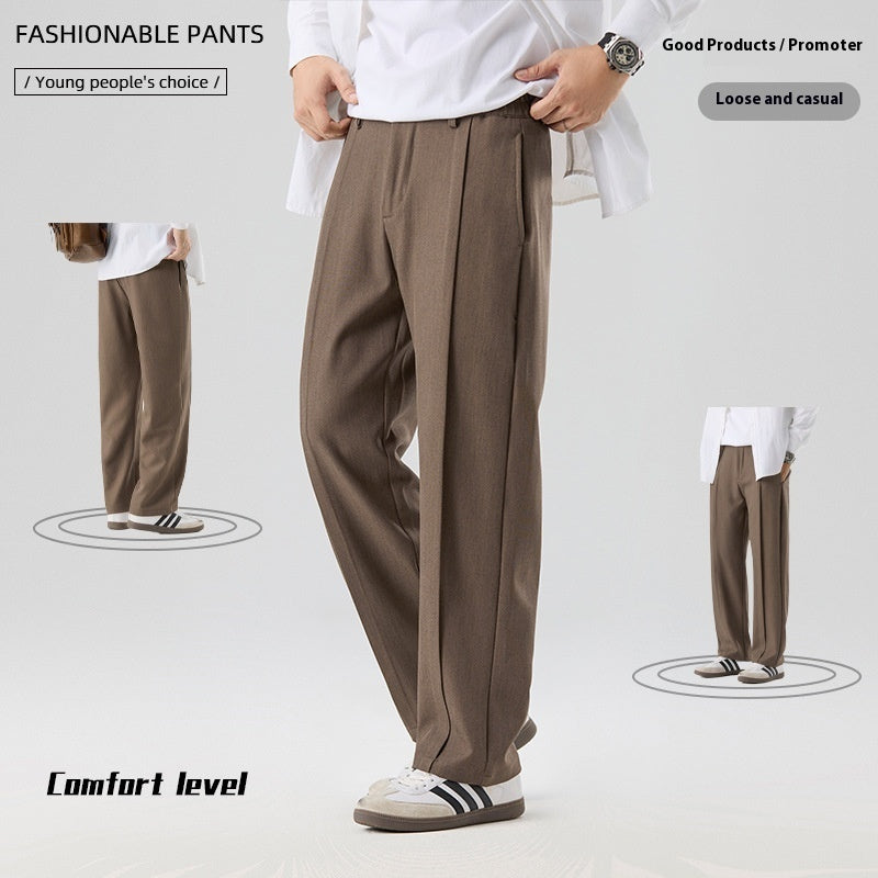 Mens Loose Casual Suit Pants Versatile Straight Draping Effect Trousers