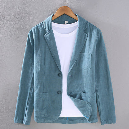 Men's Versatile Flat Collar Casual Ramie Small Suit