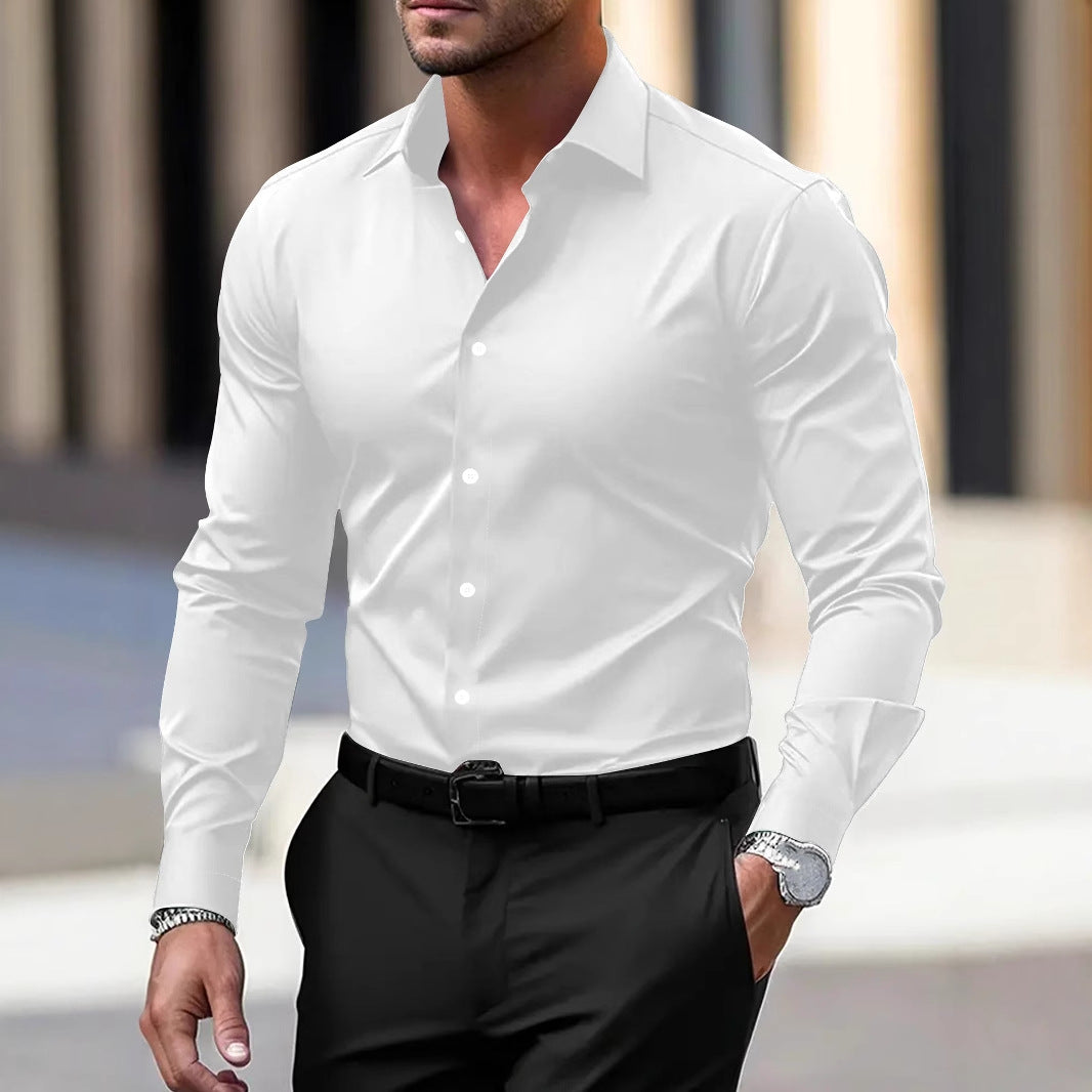 Men's Solid Colour Button Down Long Sleeve Summer Lapel Shirt