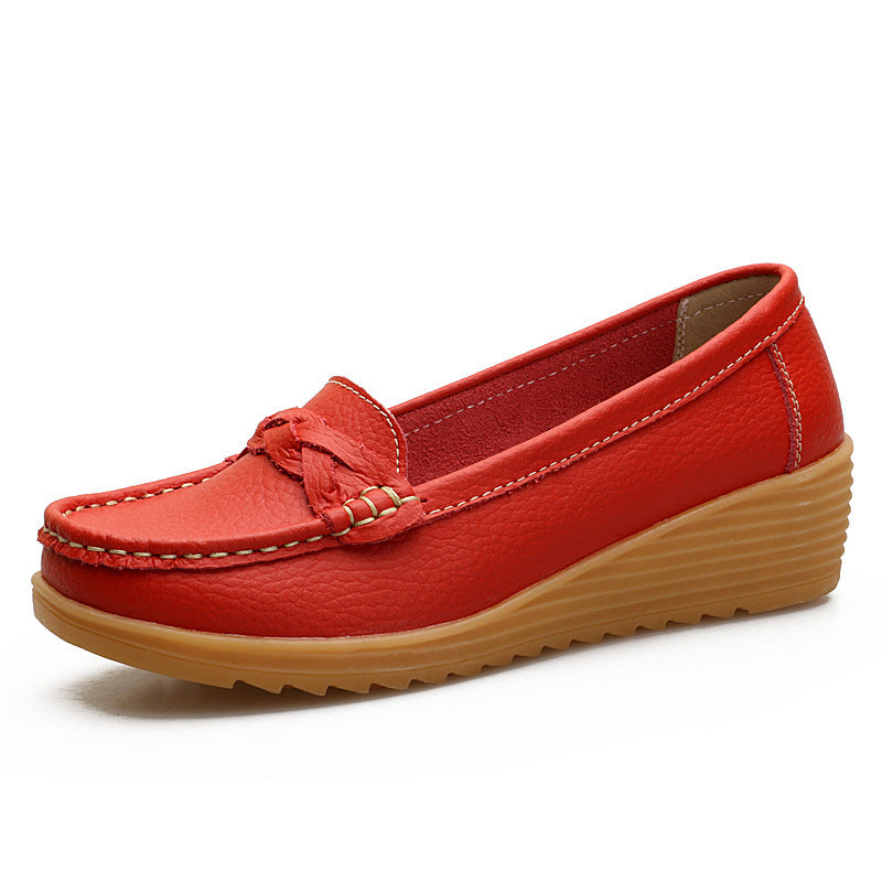 Women's Cowhide Gommino Soft Bottom Wedge Shoes