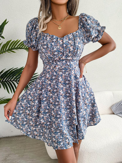 Women's Floral Mini Dress High Waist Swing Summer Style Casual