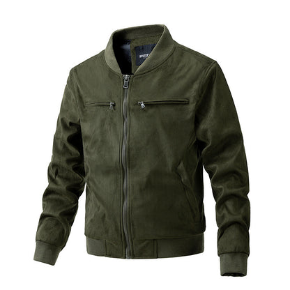 Mens Suede Stand Collar Jacket | Double Zipper Pocket - LAKD London