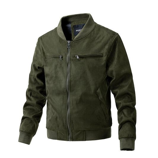 Mens Suede Stand Collar Jacket | Double Zipper Pocket - LAKD London