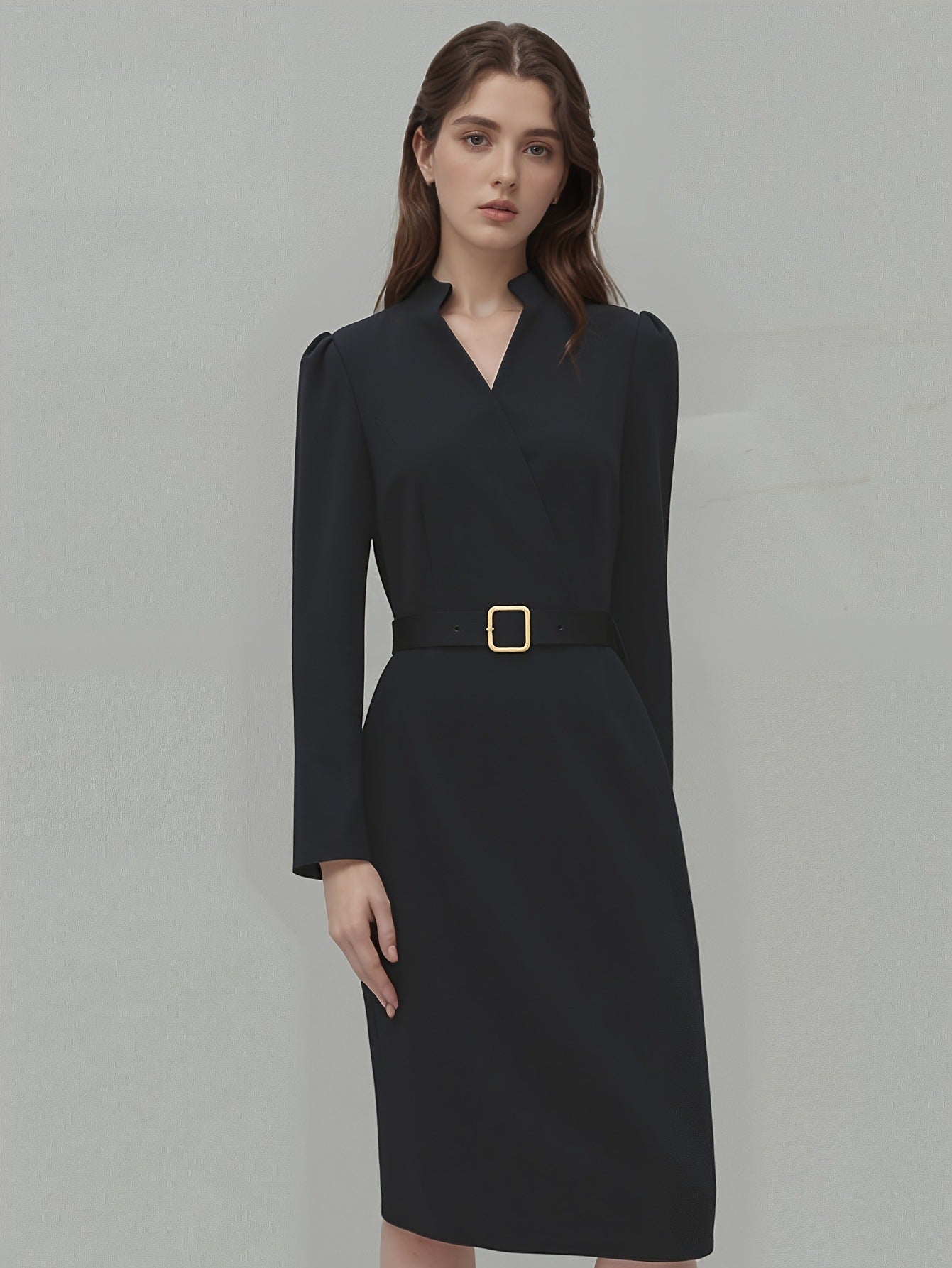 Women's Slim Fit V-Neck Long Sleeve Office Suit Dress
