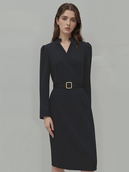 Women's Slim Fit V-Neck Long Sleeve Office Suit Dress