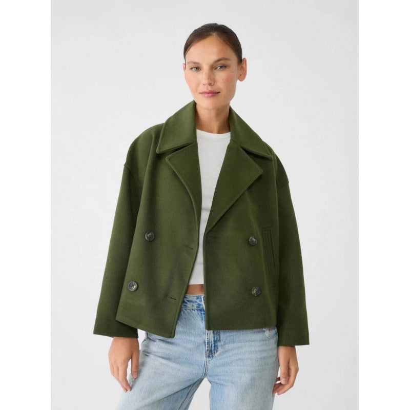 Women's Cropped Peacoat Wool Blend Double Breasted Blazer