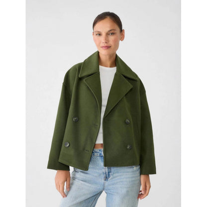 Women's Cropped Peacoat Wool Blend Double Breasted Blazer