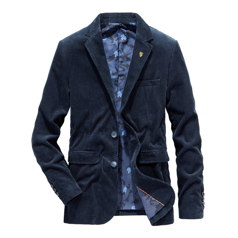 Mens Retro Casual Flat Solid Color Corduroy Coat