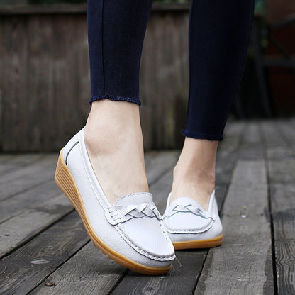 Women's Cowhide Gommino Soft Bottom Wedge Shoes