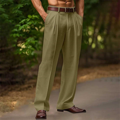 Mens Slant Pockets Trousers Bifold Cotton Solid Color Breathable And Loose Casual Pants