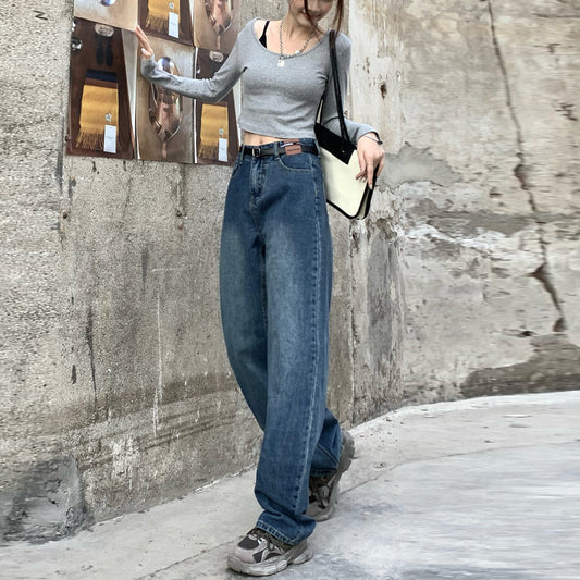 Womens Loose Trendy Baggy Retro Straight Jeans