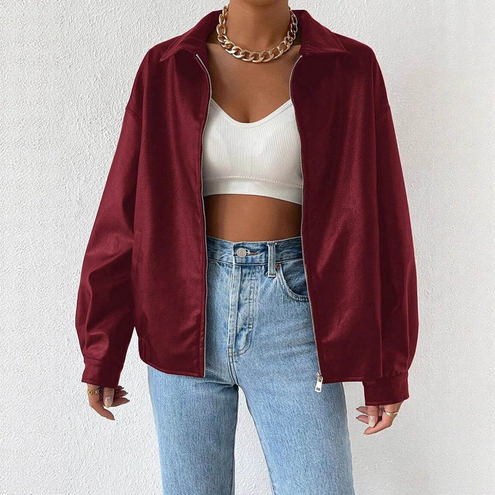 Womens Winter PU Leather Coat | Retro Biker's Long Sleeve Zipper Lapel Jacket