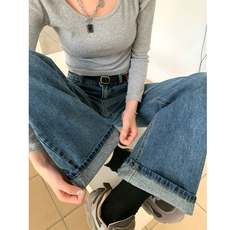 Womens Loose Trendy Baggy Retro Straight Jeans