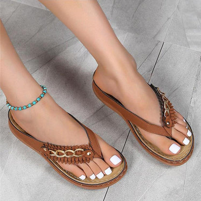 Womens Wedge Sandals With Chain | Anti-Slip Slippers Retro Flip Flops - Lakd London