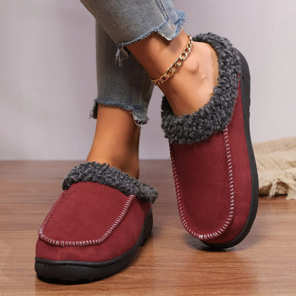 Womens Thickened  Winter Indoor Half-covered Fur Cotton Slippers