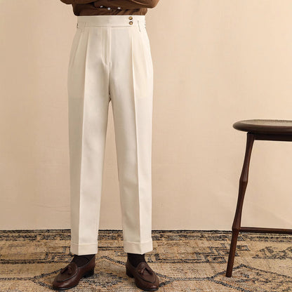 Mens High Waist Old Money Straight Trousers | Formal Business Pants