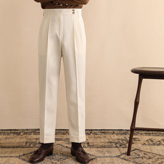 Mens High Waist Old Money Straight Trousers | Formal Business Pants