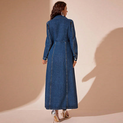 Women's Denim Button Down Cardigan Maxi Dress Casual Street Style