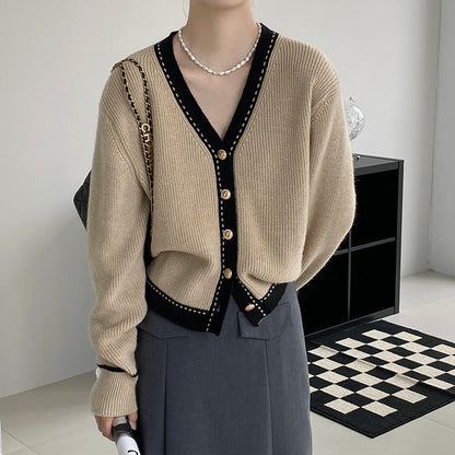 Womens Loose Large V-neck Slimming Bedford Cord Sweater