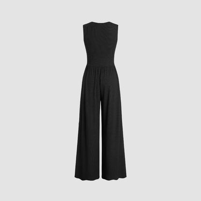 Women's Sleeveless Knitted Midi Jumpsuit Wide Leg Summer Office Style