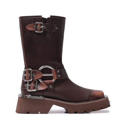 Womens Chunky Height Increasing Boots | Leather Western Denim Ankle Boots