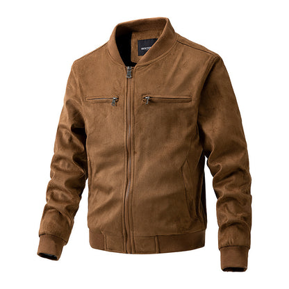 Mens Suede Stand Collar Jacket | Double Zipper Pocket - LAKD London