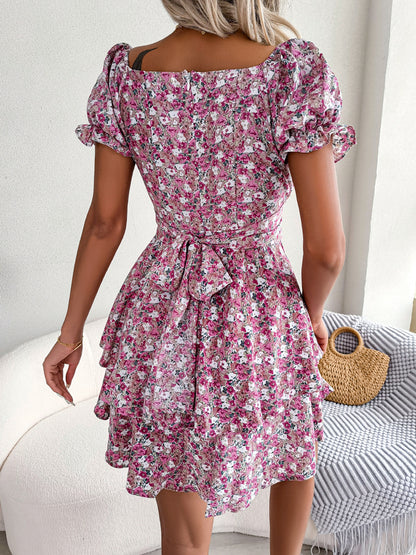 Women's Floral Mini Dress High Waist Swing Summer Style Casual
