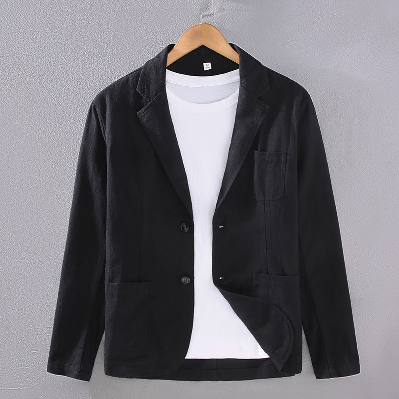 Men's Versatile Flat Collar Casual Ramie Small Suit