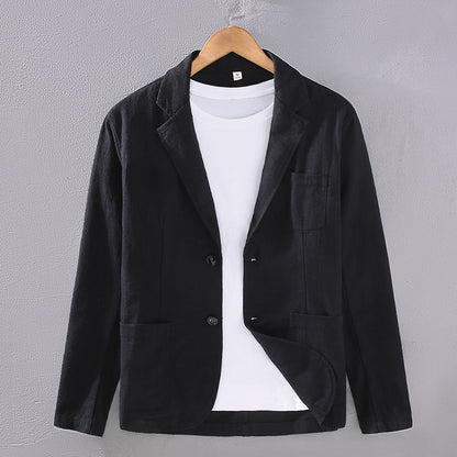 Men's Versatile Flat Collar Casual Ramie Small Suit