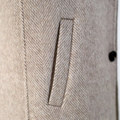 Mens Double-faced Woolen Overcoat | Mid-length Herringbone Pattern Jacket - LAKD London