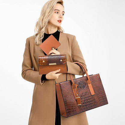 Women's Three-piece Bag Set - Crocodile Leather Handbag