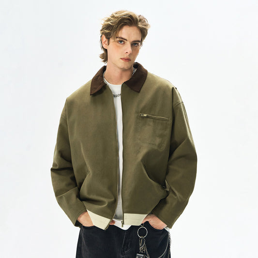 Mens Contrast Color Washed Polo Collar Jacket