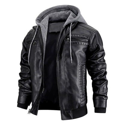 Mens Hooded Jacket | Zipper Pockets Warm Leather Coat - LAKD London