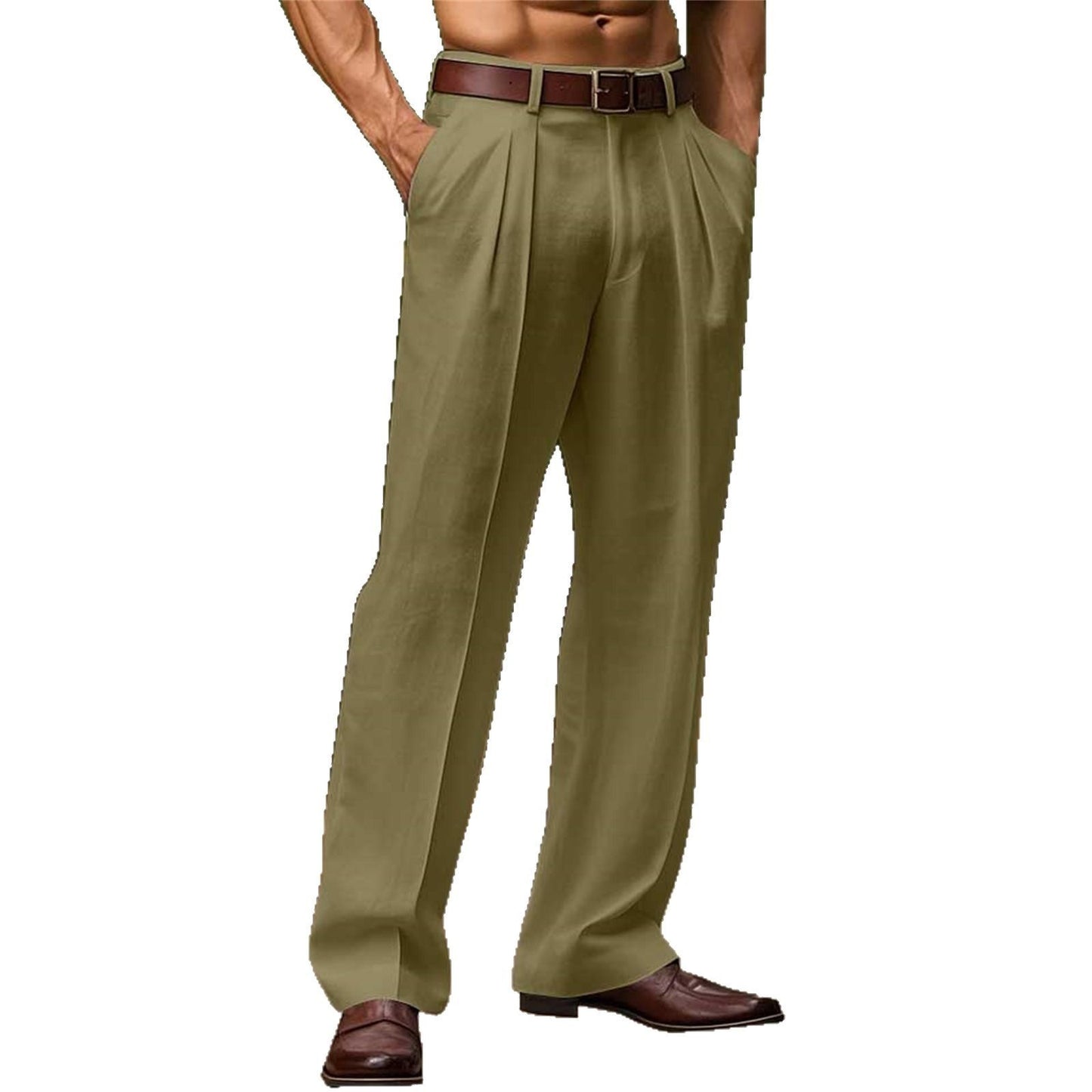 Mens Slant Pockets Trousers Bifold Cotton Solid Color Breathable And Loose Casual Pants