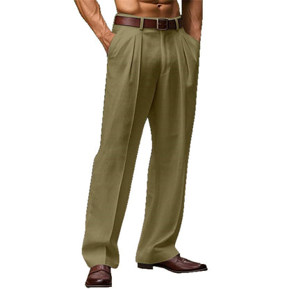 Mens Slant Pockets Trousers Bifold Cotton Solid Color Breathable And Loose Casual Pants