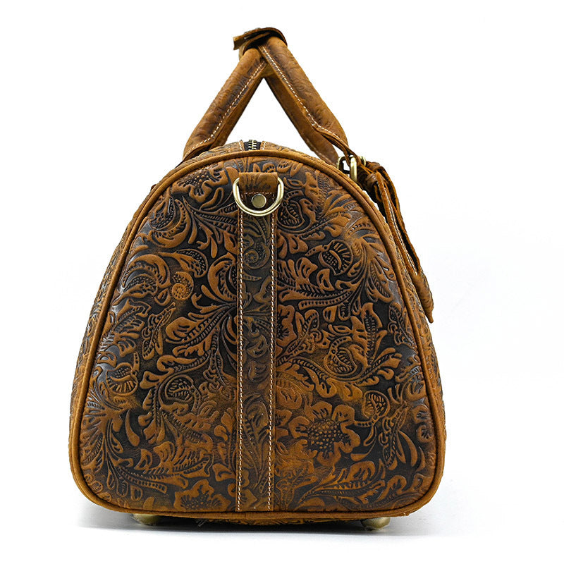 Mens Vintage Print Luggage Bag | Cowhide Leisure Gym Hand Bag