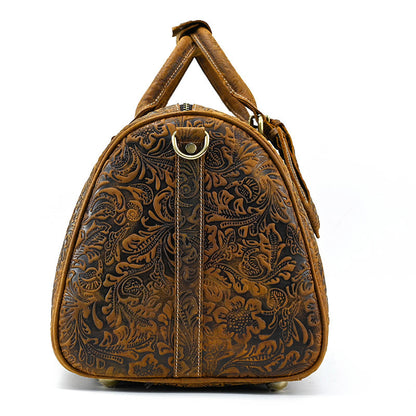 Mens Vintage Print Luggage Bag | Cowhide Leisure Gym Hand Bag