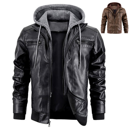 Mens Hooded Jacket | Zipper Pockets Warm Leather Coat - LAKD London