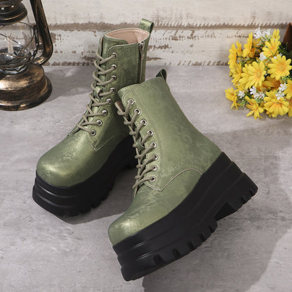 Women's Chunky Platform Plus Round Toe Patchwork Retro Martin Boots