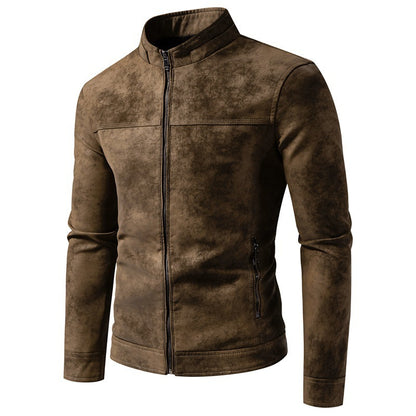 Men's American-style Retro Tie-dyed Leather Winter Jacket