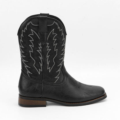 Mens Western Denim Cowboy Boots | Square Toe Motorcycle Shoes