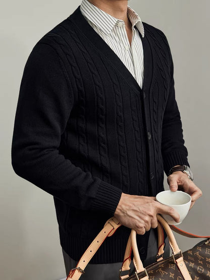 Mens Solid Color Knitted Cardigan Long Sleeve Sweater