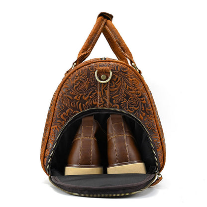 Mens Vintage Print Luggage Bag | Cowhide Leisure Gym Hand Bag