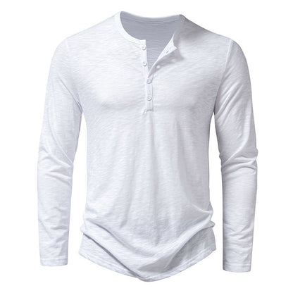 Mens Long Sleeve T-shirt | Button Henry Collar Tops